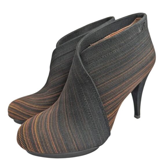 United Nude Fold Black Brown Tan Heel Booties Striped Wrap-Around 37 EU 6.5 US - Picture 1 of 8
